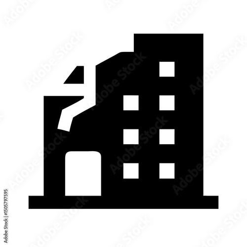 Icon of a damaged building to signify destruction or disrepair