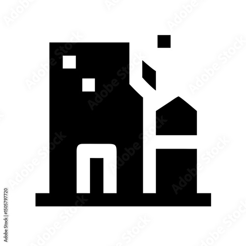 Icon of a damaged building to signify destruction or disrepair