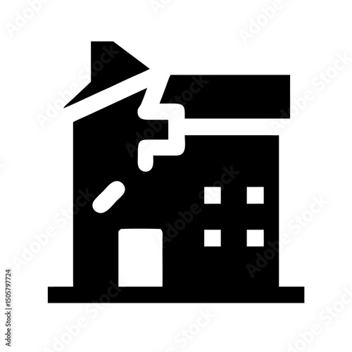 Icon of a damaged building to signify destruction or disrepair