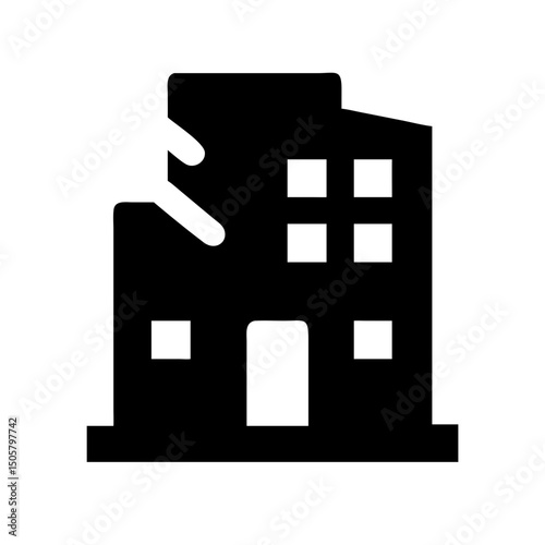 Icon of a damaged building to signify destruction or disrepair