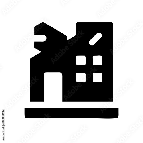 Icon of a damaged building to signify destruction or disrepair