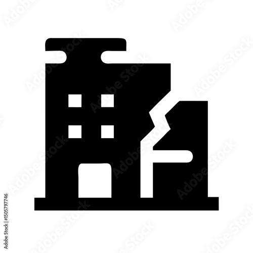 Icon of a damaged building to signify destruction or disrepair