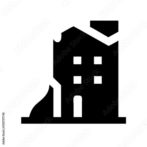 Icon of a damaged building to signify destruction or disrepair