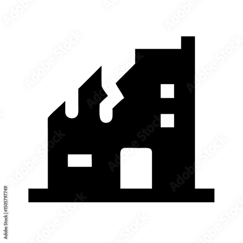 Icon of a damaged building to signify destruction or disrepair