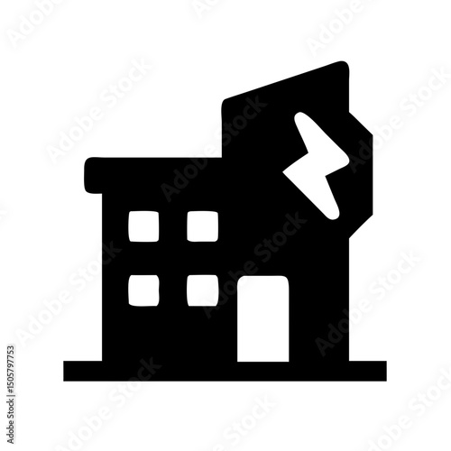 Icon of a damaged building to signify destruction or disrepair