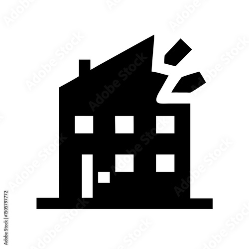 Icon of a damaged building to signify destruction or disrepair