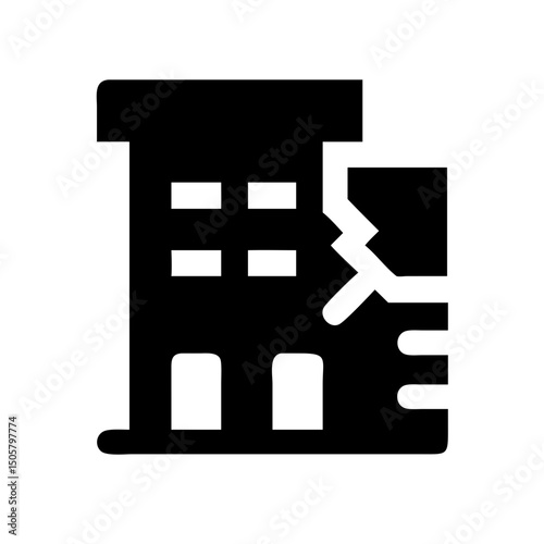 Icon of a damaged building to signify destruction or disrepair