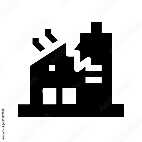 Icon of a damaged building to signify destruction or disrepair