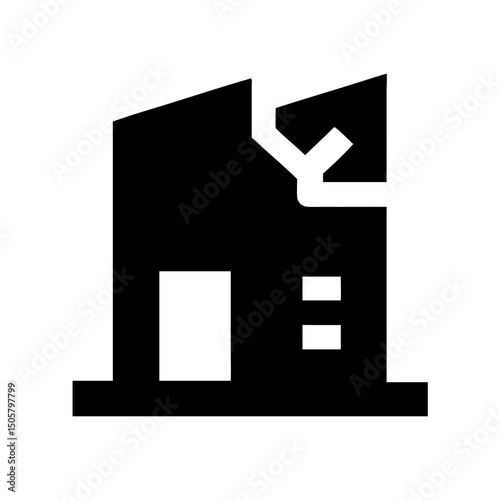 Icon of a damaged building to signify destruction or disrepair