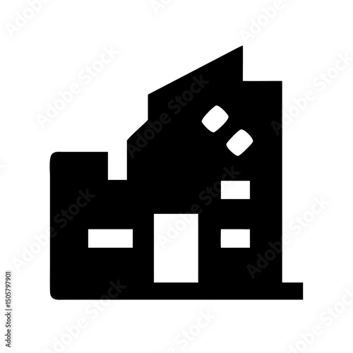 Icon of a damaged building to signify destruction or disrepair