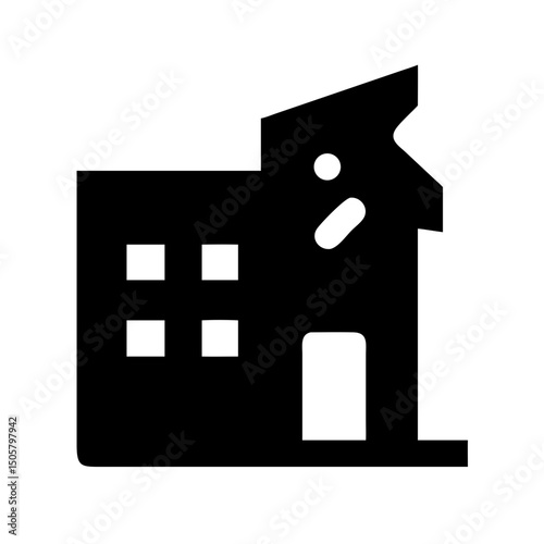 Icon of a damaged building to signify destruction or disrepair