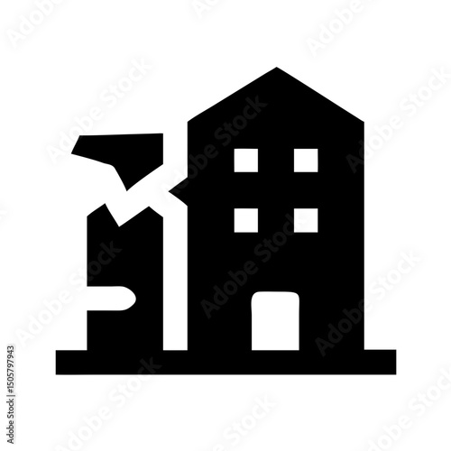 Icon of a damaged building to signify destruction or disrepair