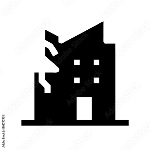 Icon of a damaged building to signify destruction or disrepair