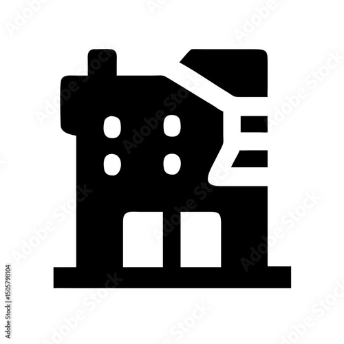 Icon of a damaged building to signify destruction or disrepair