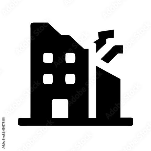 Icon of a damaged building to signify destruction or disrepair