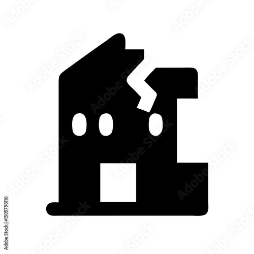 Icon of a damaged building to signify destruction or disrepair