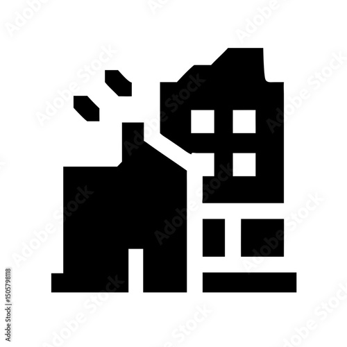 Icon of a damaged building to signify destruction or disrepair