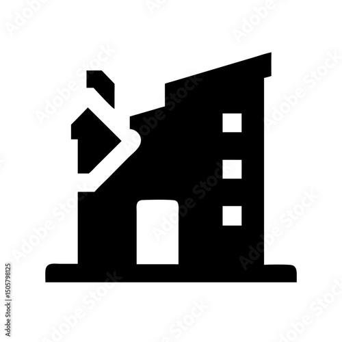 Icon of a damaged building to signify destruction or disrepair