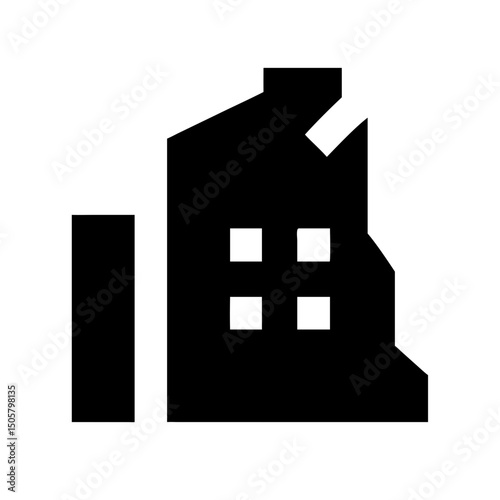 Icon of a damaged building to signify destruction or disrepair