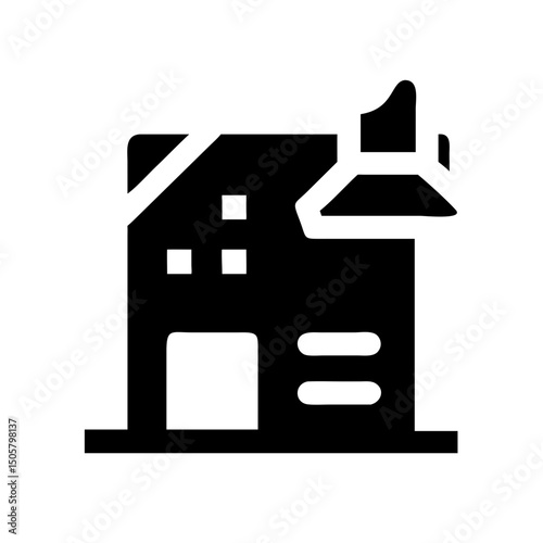 Icon of a damaged building to signify destruction or disrepair
