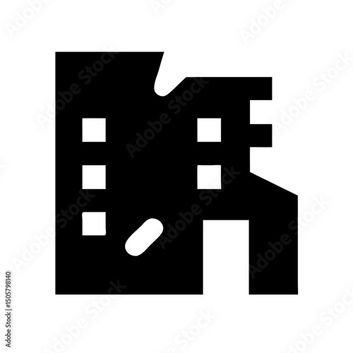 Icon of a damaged building to signify destruction or disrepair