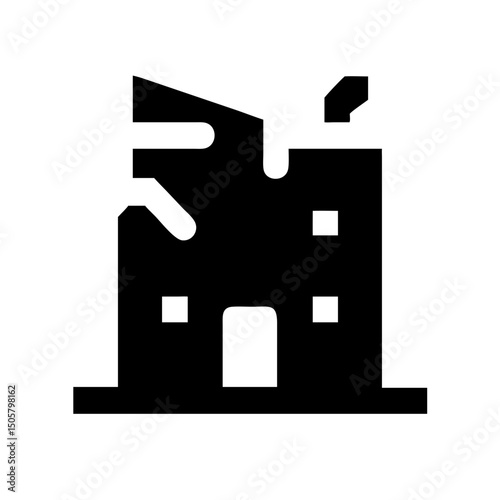 Icon of a damaged building to signify destruction or disrepair