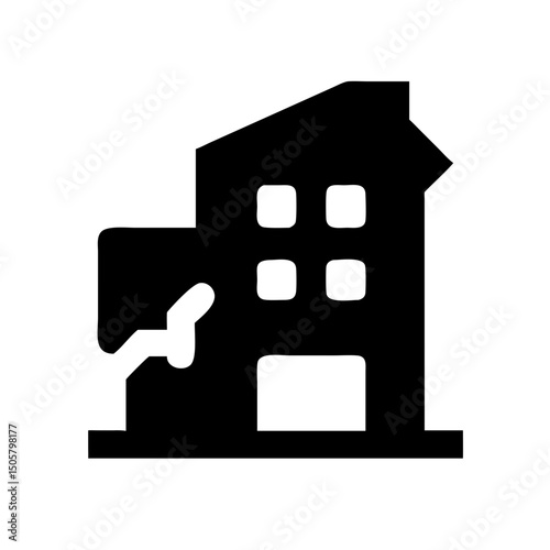 Icon of a damaged building to signify destruction or disrepair