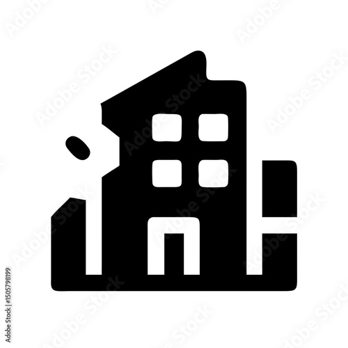 Icon of a damaged building to signify destruction or disrepair
