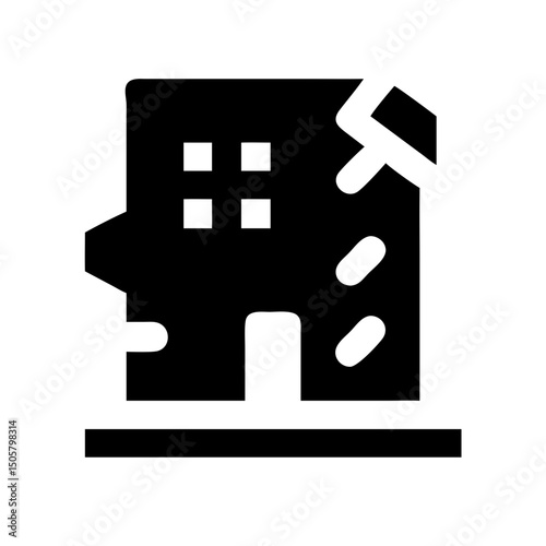Icon of a damaged building to signify destruction or disrepair