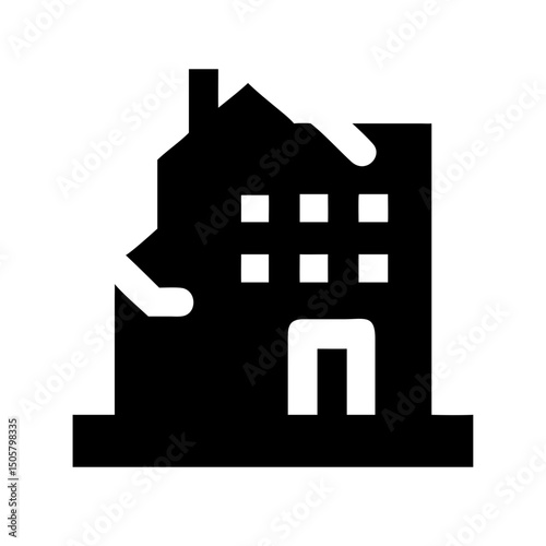 Icon of a damaged building to signify destruction or disrepair