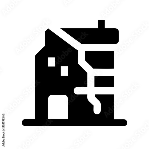 Icon of a damaged building to signify destruction or disrepair