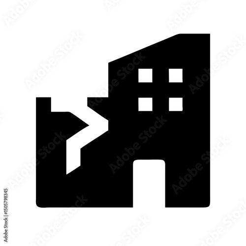 Icon of a damaged building to signify destruction or disrepair