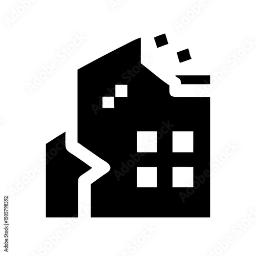 Icon of a damaged building to signify destruction or disrepair