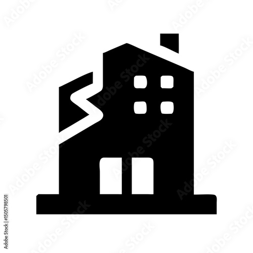 Icon of a damaged building to signify destruction or disrepair
