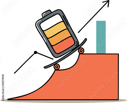 Battery Charging Progress Concept with Skateboard and Growth Chart Illustration vector 