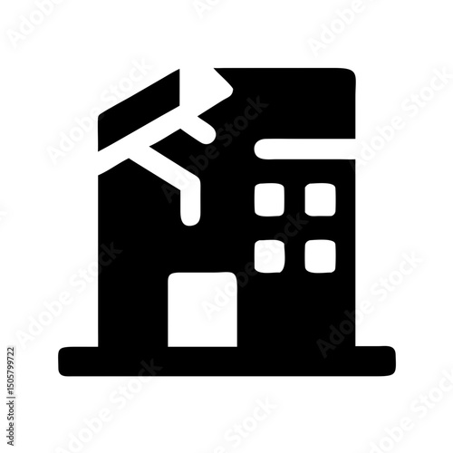 Icon of a damaged building to signify destruction or disrepair
