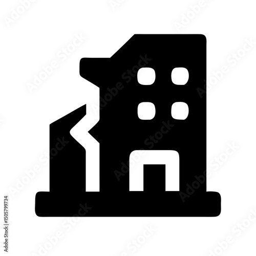 Icon of a damaged building to signify destruction or disrepair