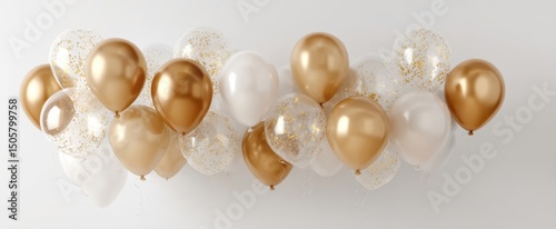The golden and white balloons create a festive atmosphere for celebrations. photo