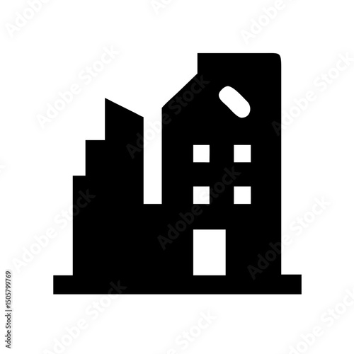 Icon of a damaged building to signify destruction or disrepair