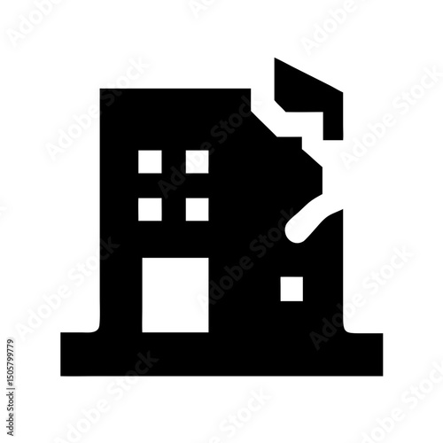 Icon of a damaged building to signify destruction or disrepair
