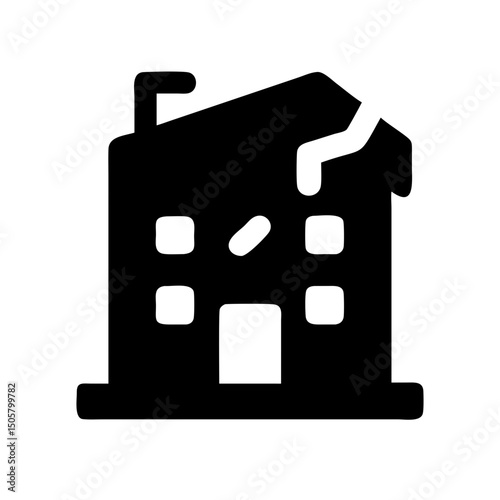 Icon of a damaged building to signify destruction or disrepair