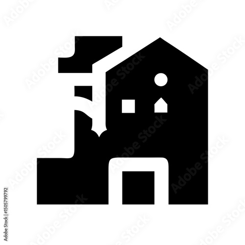 Icon of a damaged building to signify destruction or disrepair