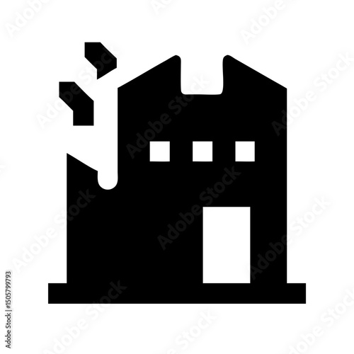 Icon of a damaged building to signify destruction or disrepair