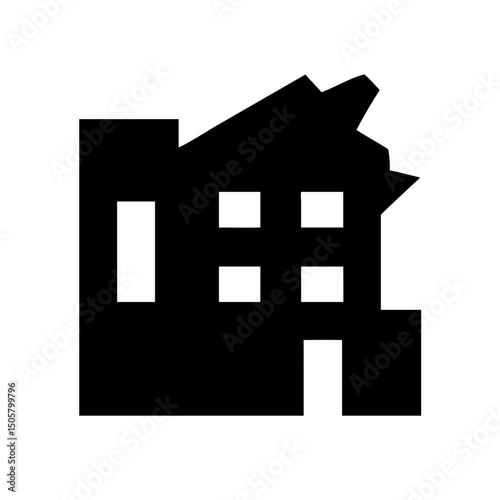Icon of a damaged building to signify destruction or disrepair