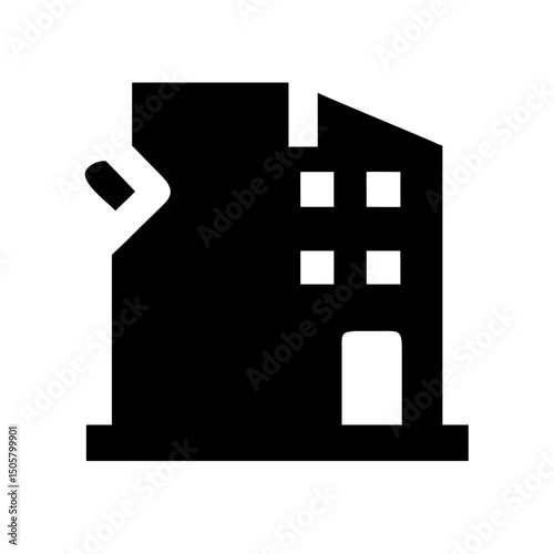 Icon of a damaged building to signify destruction or disrepair