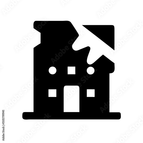Icon of a damaged building to signify destruction or disrepair