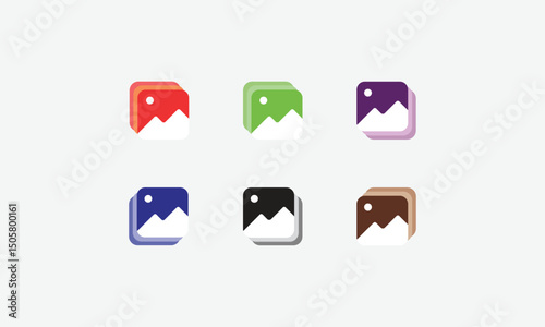 Modern Colorful Image Icon Set. A set of colorful minimalist icons representing landscapes or image placeholders