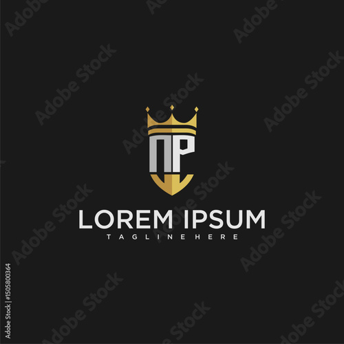 NP luxury letter monogram for crown and shield logo design