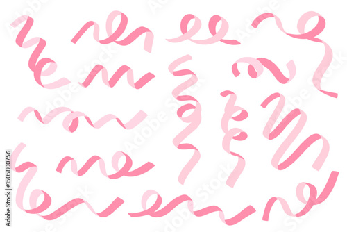 Set of ribbon and confetti element. Decoration for birthday celebration party, festive, anniversary or graduation.