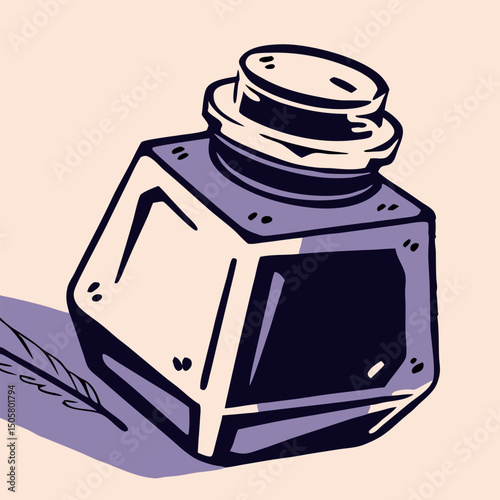 Vintage Inkwell and Quill Pen Illustration